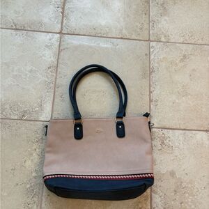 Eten Beige and Navy Tote with Red Detail